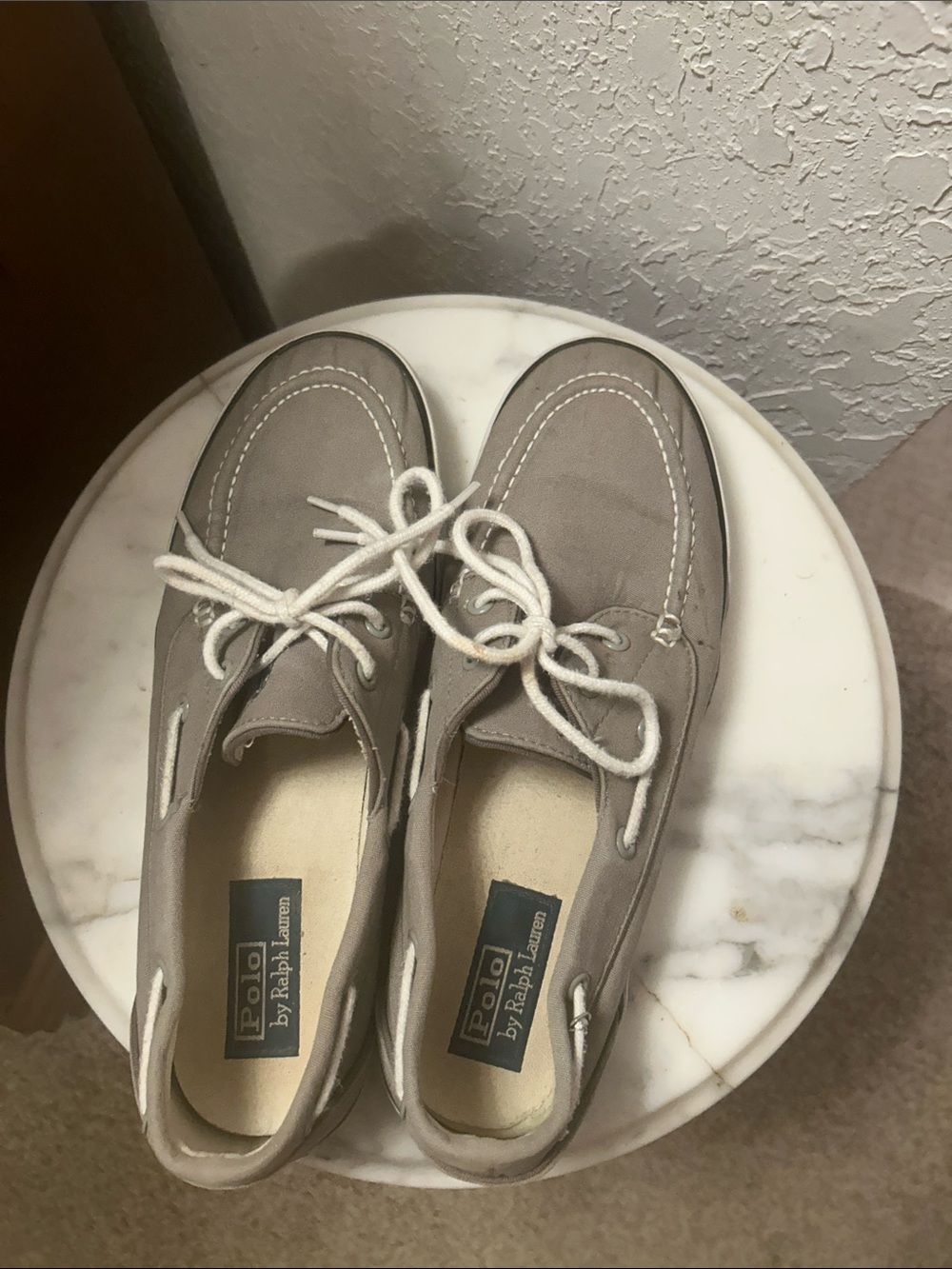 Polo by Ralph Lauren Men's Taupe Canvas Deck Shoes with White Laces. 10.5